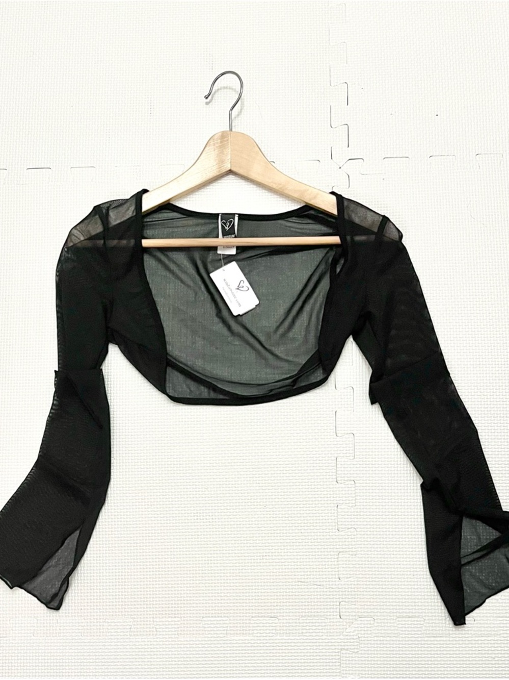 Sheer Mesh Bolero Shrug Black Long Sleeve Cropped Windsor Size S NWT